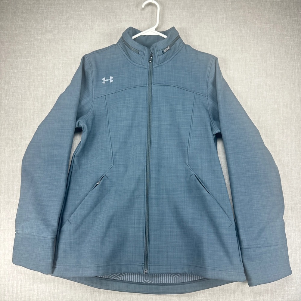 Under Armour Jacket Women Small Blue ColdGear Full Zip Softshell Packable Hood